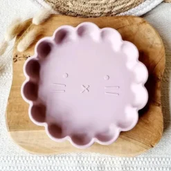 Rammelaartje Assiette en Silicone Lion Ventouse Rose - Sale