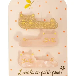 Luciole et Petit Pois Barrettes Trio Chat Nacre - Hot