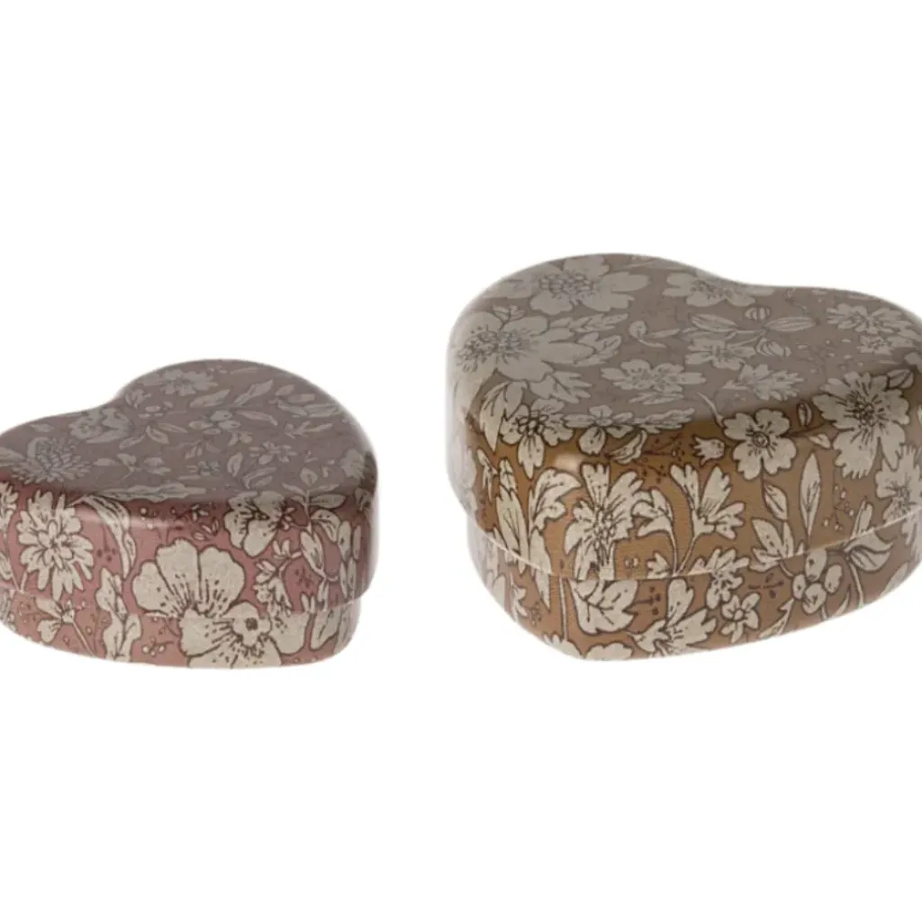 Maileg Boites Coeur en Metal Ocre / Heather Fleurs - Fashion