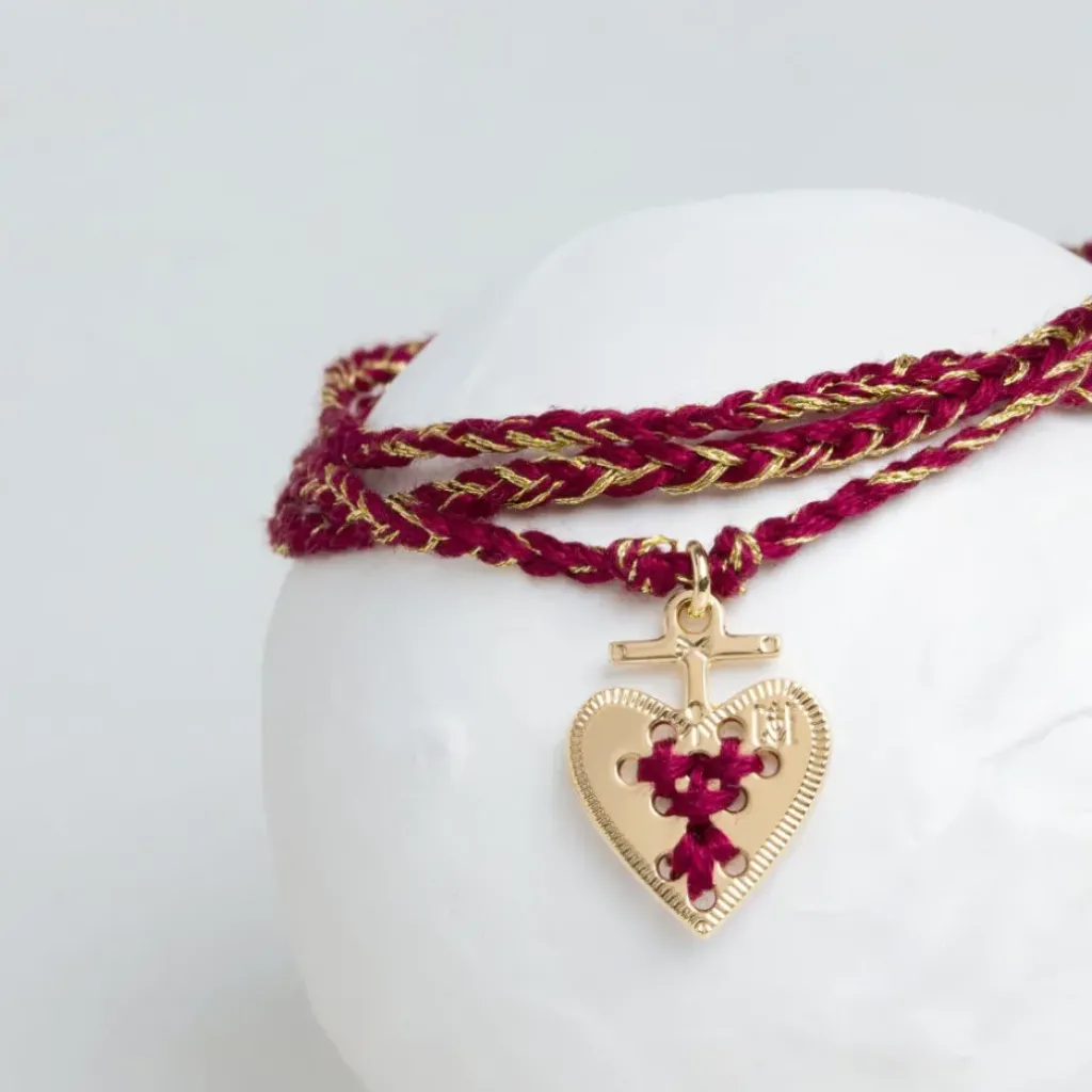 Camille Enrico Bracelet Cœur Tressé Bordeaux - Hot