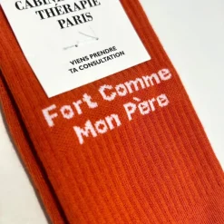 Cabinet Mode Thérapie Paris Chaussette Kids "Fort Comme mon Père" Orange - Cabinet Mode Thérapie Sale