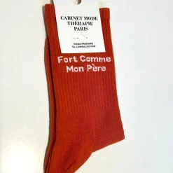 Cabinet Mode Thérapie Paris Chaussette Kids "Fort Comme mon Père" Orange - Cabinet Mode Thérapie Sale