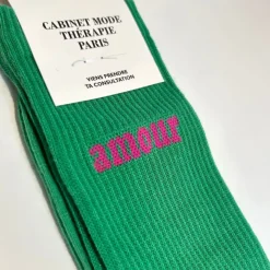 Cabinet Mode Thérapie Paris Chaussette "Amour" Verte - Cabinet Mode Thérapie Fashion