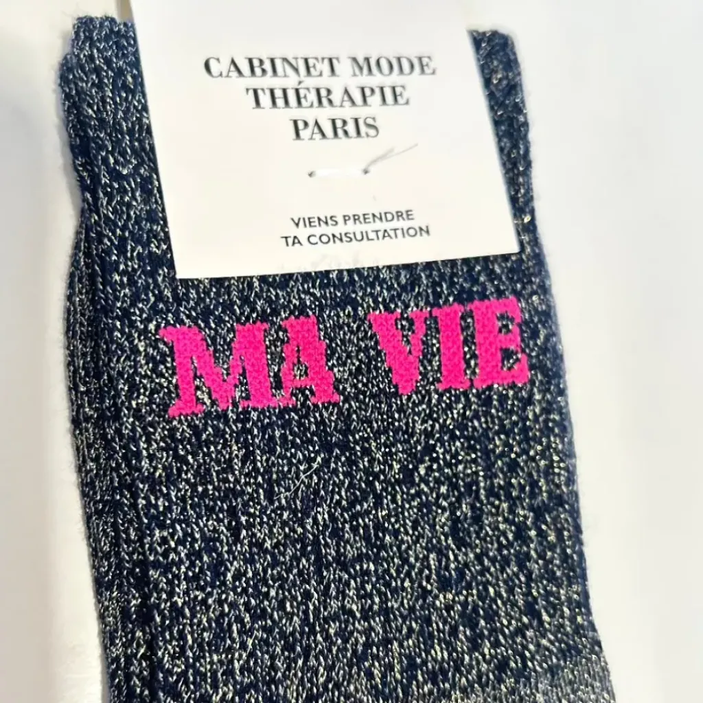 Cabinet Mode Thérapie Paris Chaussette "Ma Vie" Argenté - Cabinet Mode Thérapie Hot