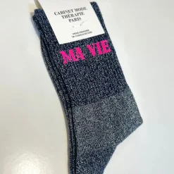 Cabinet Mode Thérapie Paris Chaussette "Ma Vie" Argenté - Cabinet Mode Thérapie Hot