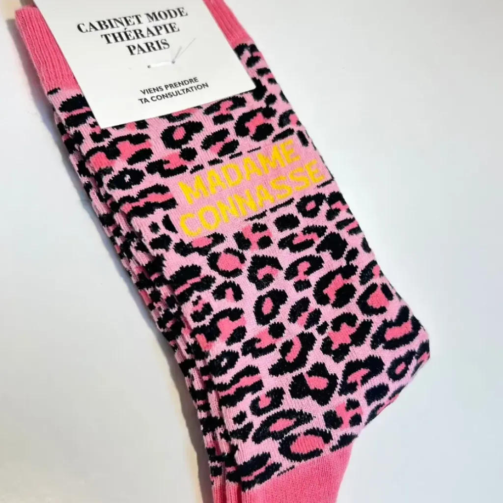 Cabinet Mode Thérapie Paris Chaussette "Madame Connasse" Léopard Rose - Cabinet Mode Thérapie Best