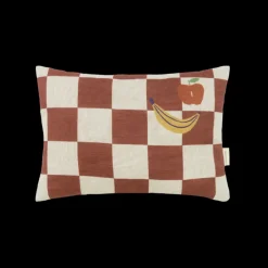 nobodinoz Coussin Rectangulaire Maroon Checks Fruits - Hot