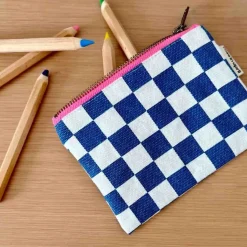 Rose In April Porte Monnaie Damier Écru Bleu Navy - Best