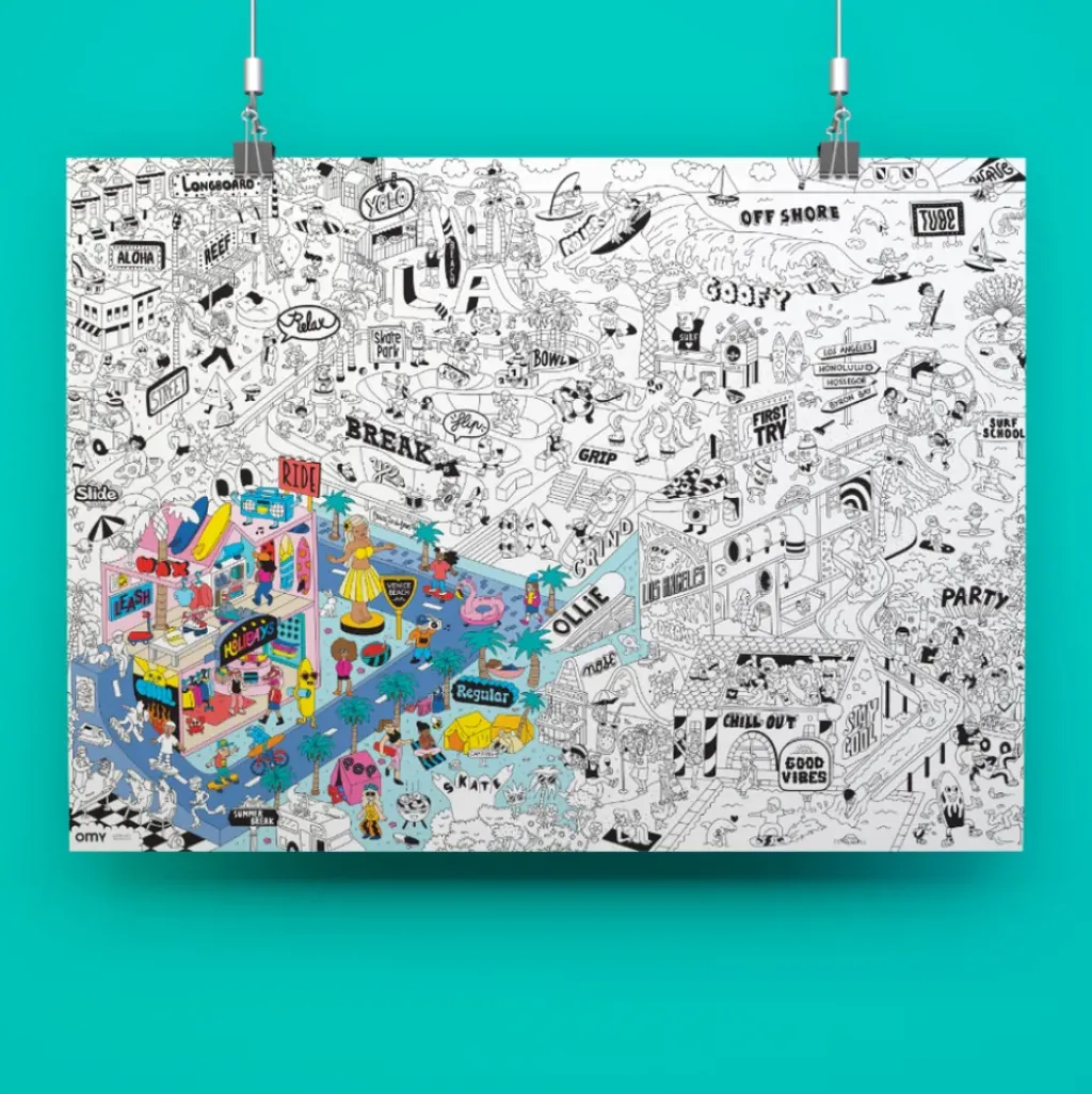 OMY Poster à Colorier Surf and Skate - Fashion