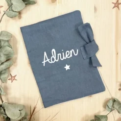 Oh la la Paris Protège Carnet de Santé Personnalisable Lin Bleu Gris - Discount