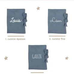 Oh la la Paris Protège Carnet de Santé Personnalisable Lin Bleu Gris - Discount