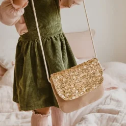 Luciole et Petit Pois Sac Velours Sequins Dorés - Discount